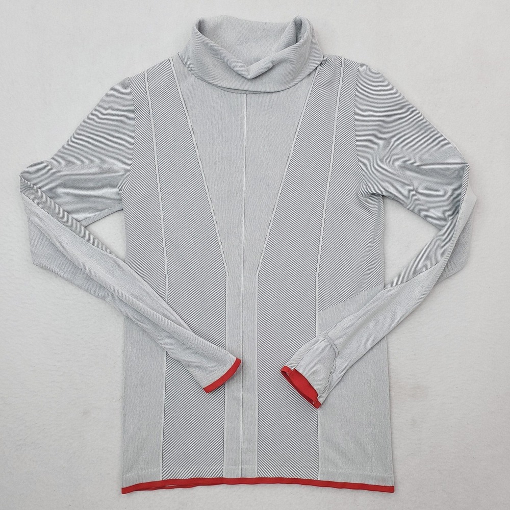 Athleta Shirt Womens Medium Gray Flurry Downslope Turtleneck Stretch Thumbholes